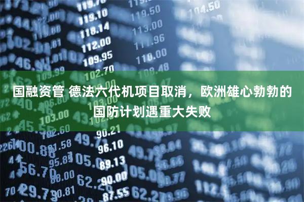 国融资管 德法六代机项目取消，欧洲雄心勃勃的国防计划遇重大失败