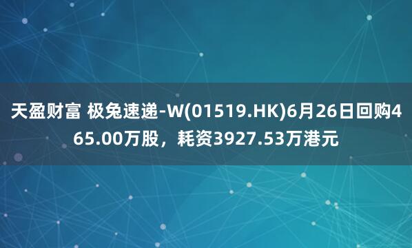 天盈财富 极兔速递-W(01519.HK)6月26日回购465.00万股,耗资3927.53万港元